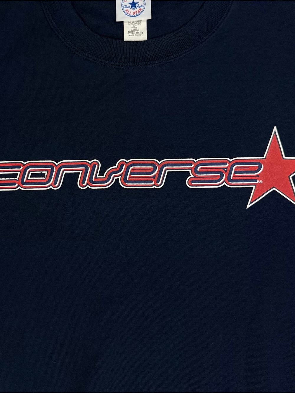Vtg 90s USA Made Converse Navy Red Graphic Print Crewneck Sweatshirt Men Large - Picture 3 of 5